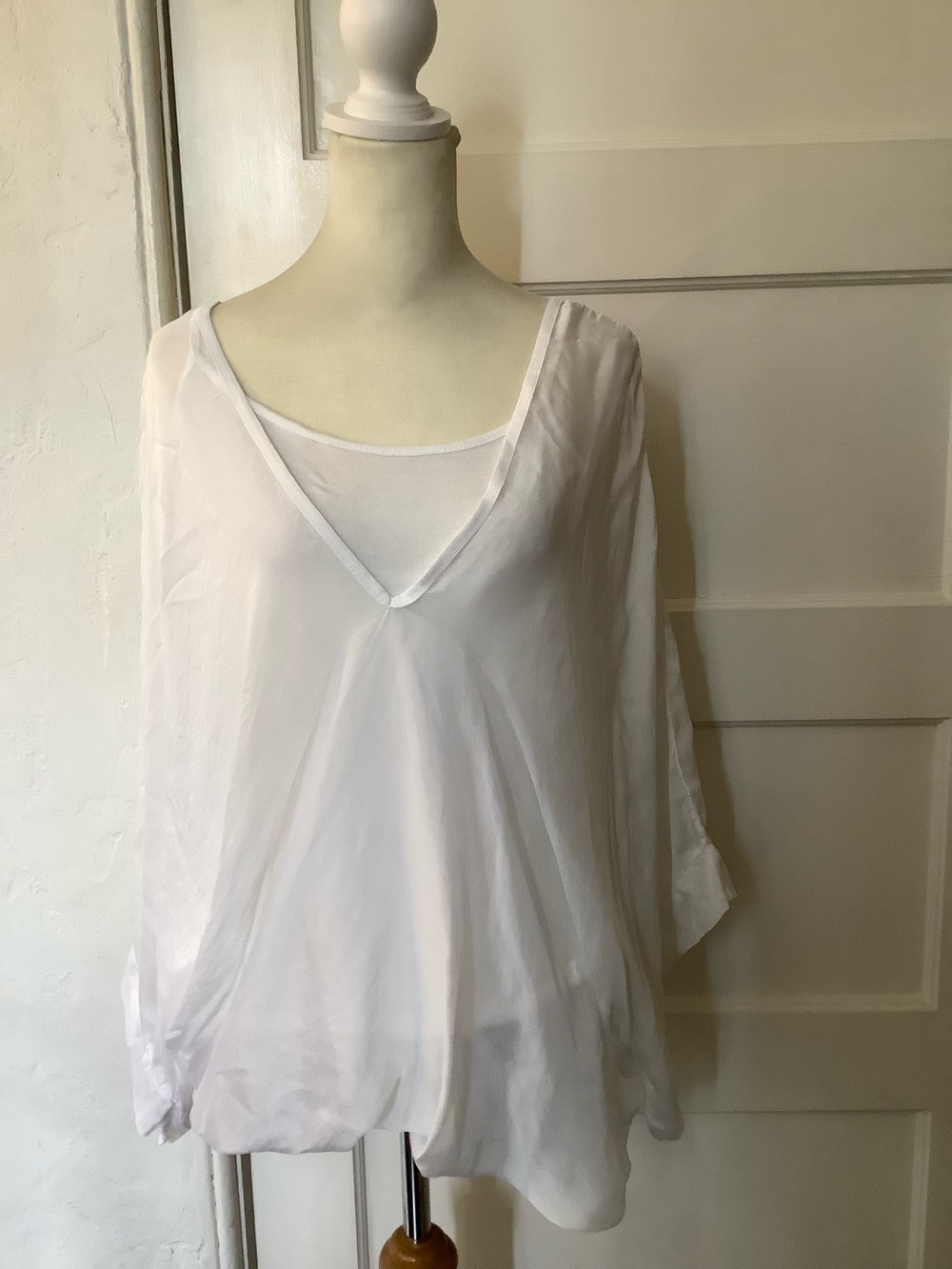 Sheer Drapey Italian Silk Flowy Top Chemise with cotton slip lining. Women’s OS